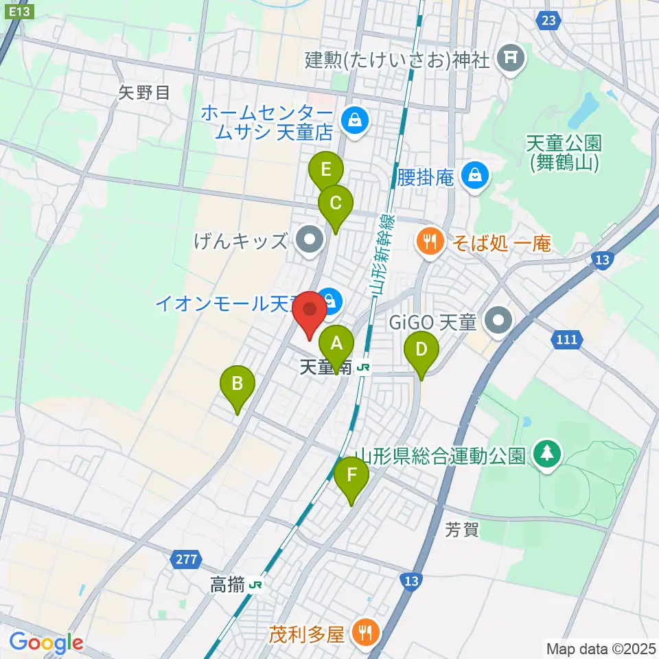 イオンシネマ天童周辺のコンビニエンスストア一覧地図