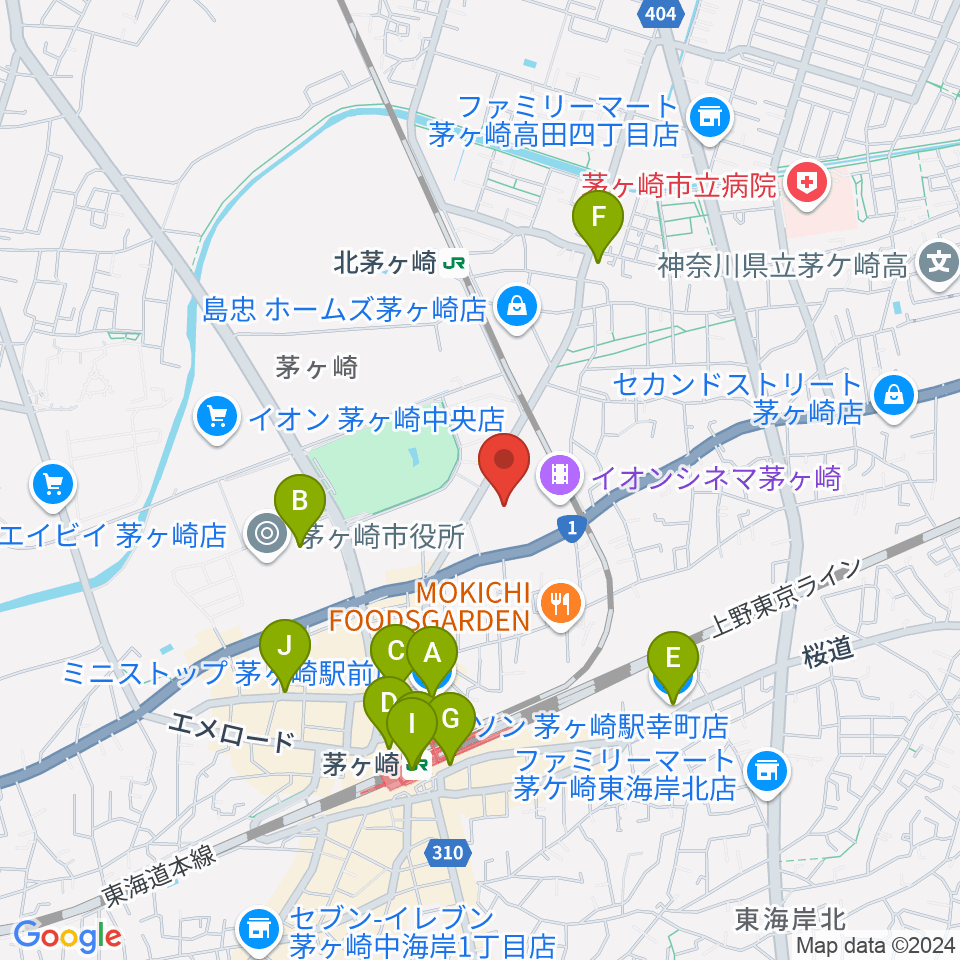 イオンシネマ茅ヶ崎周辺のコンビニエンスストア一覧地図