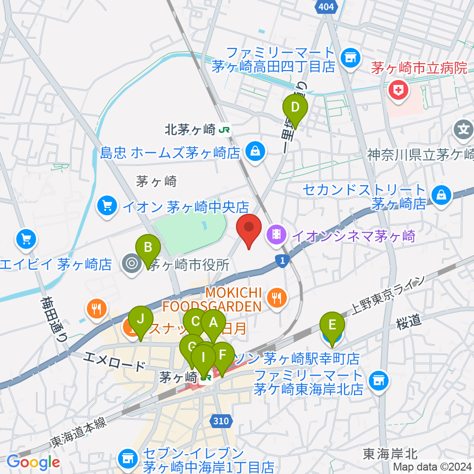 イオンシネマ茅ヶ崎周辺のコンビニエンスストア一覧地図