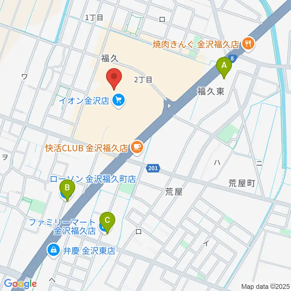 イオンシネマ金沢周辺のコンビニエンスストア一覧地図
