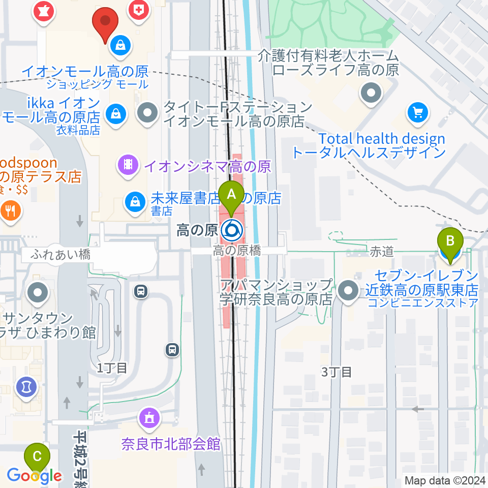 イオンシネマ高の原周辺のコンビニエンスストア一覧地図