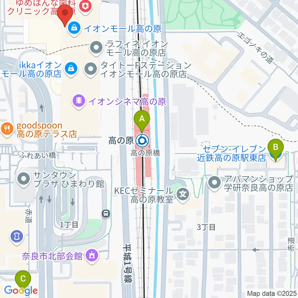 イオンシネマ高の原周辺のコンビニエンスストア一覧地図