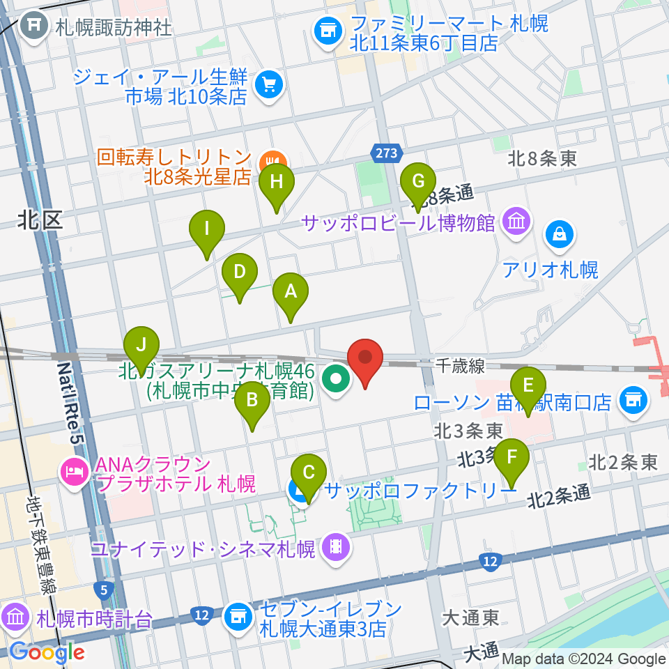 北ガスアリーナ札幌46周辺のコンビニエンスストア一覧地図