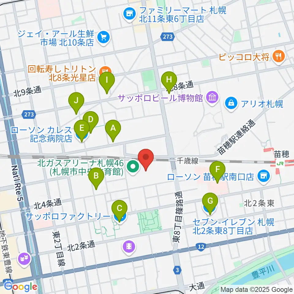 北ガスアリーナ札幌46周辺のコンビニエンスストア一覧地図