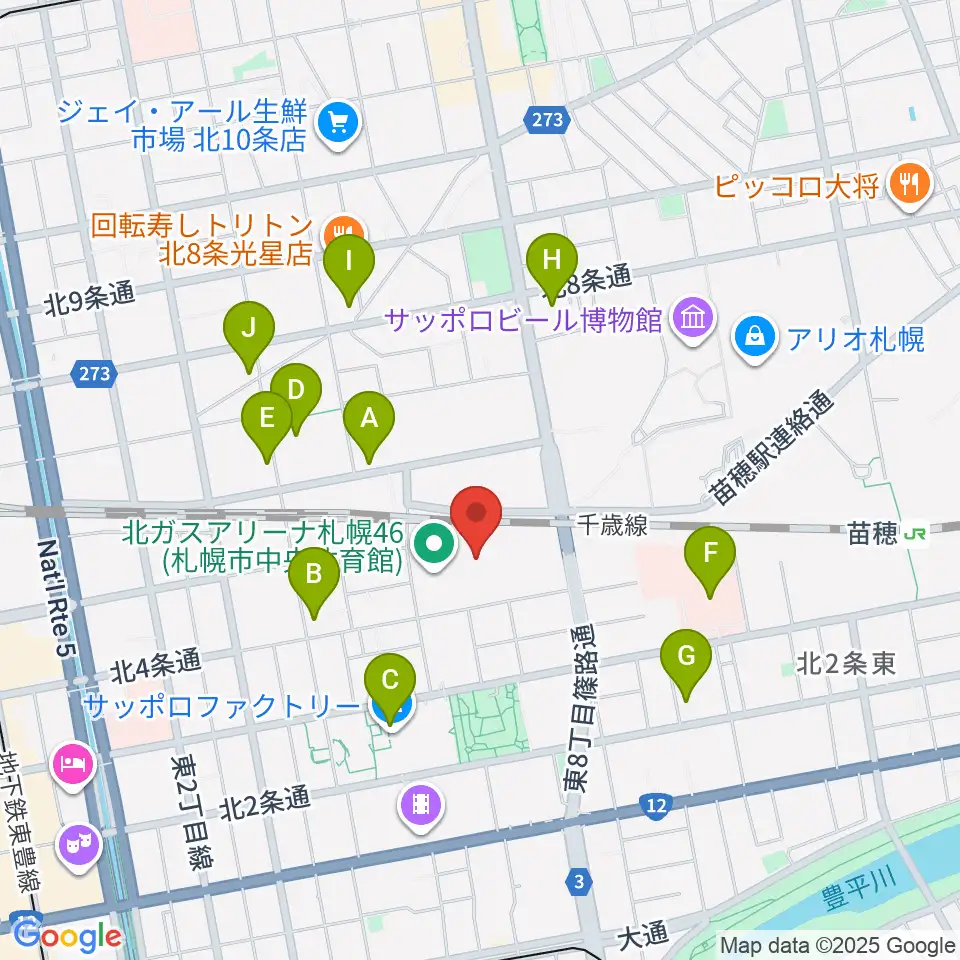 北ガスアリーナ札幌46周辺のコンビニエンスストア一覧地図