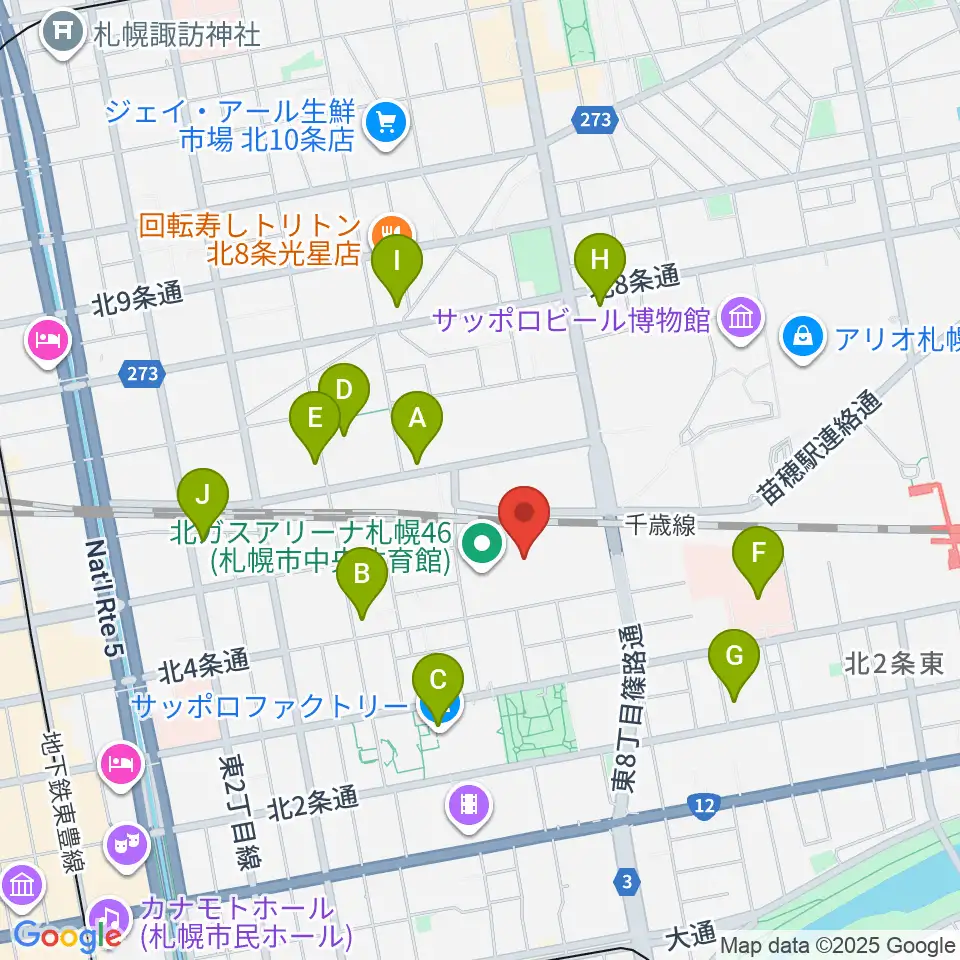 北ガスアリーナ札幌46周辺のコンビニエンスストア一覧地図