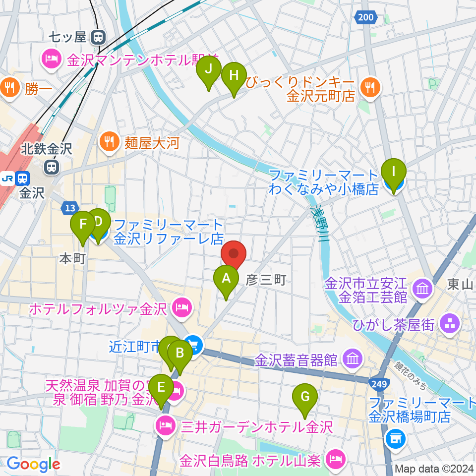 金沢Tsudoh周辺のコンビニエンスストア一覧地図