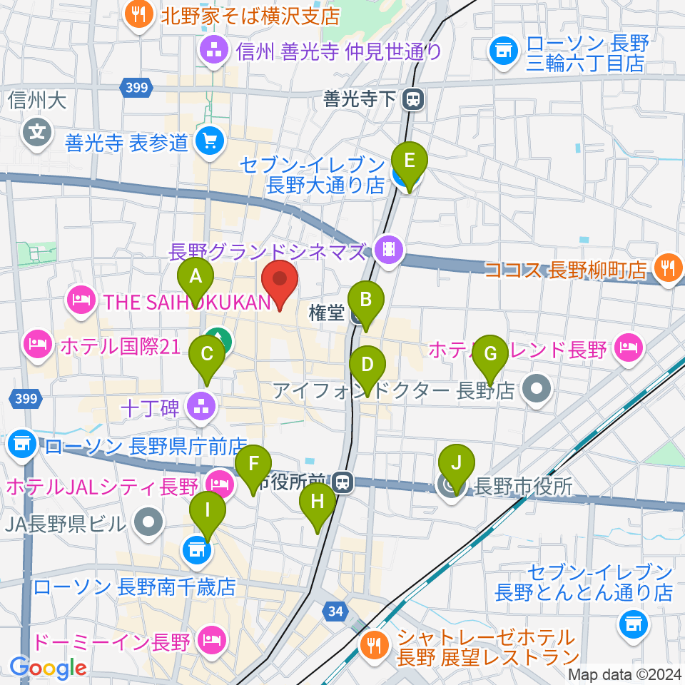 長野相生座・ロキシー周辺のコンビニエンスストア一覧地図