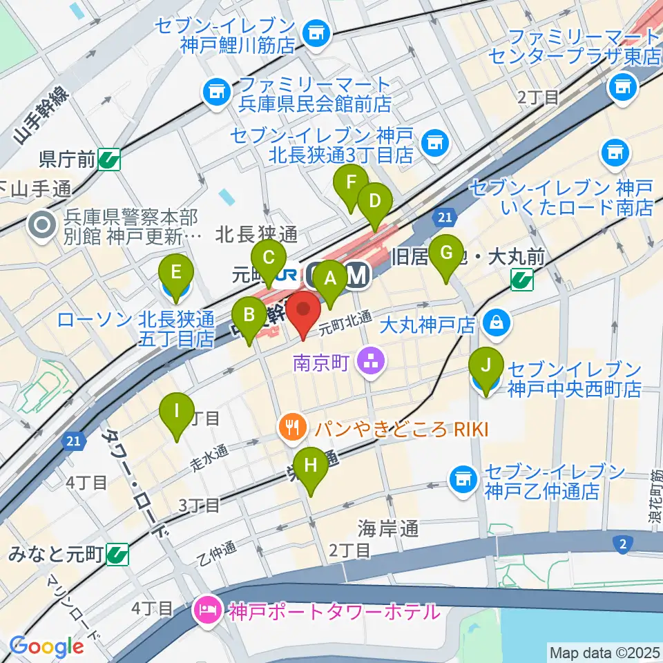 ベースオントップ神戸元町店周辺のコンビニエンスストア一覧地図