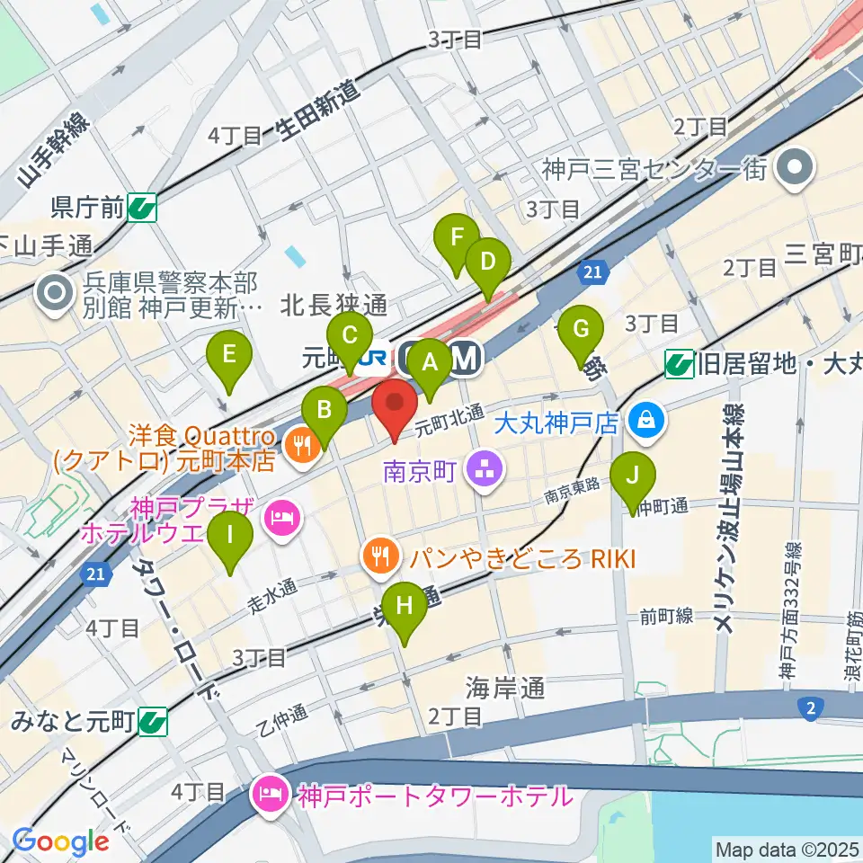 ベースオントップ神戸元町店周辺のコンビニエンスストア一覧地図
