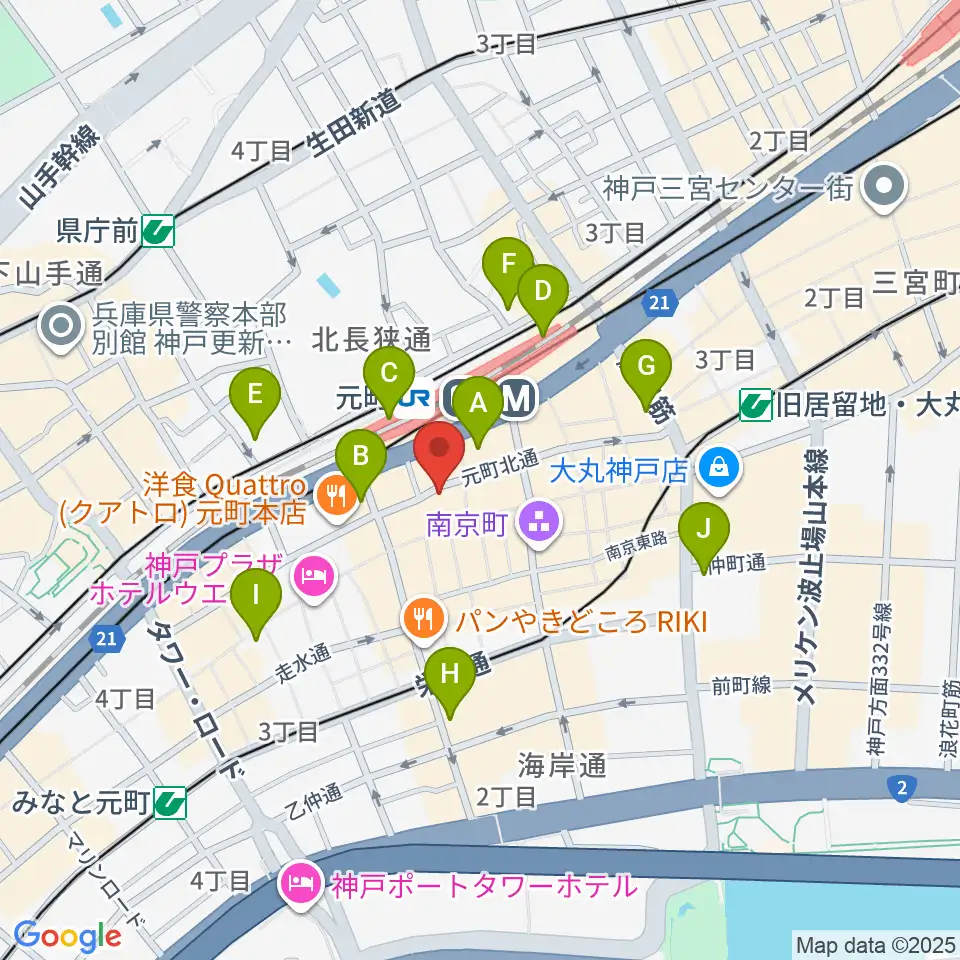 ベースオントップ神戸元町店周辺のコンビニエンスストア一覧地図