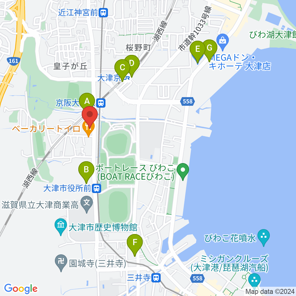 FMおおつ周辺のコンビニエンスストア一覧地図