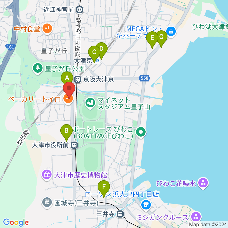 FMおおつ周辺のコンビニエンスストア一覧地図