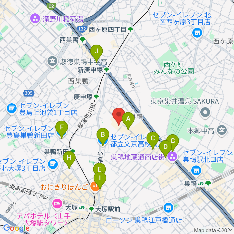 巣鴨地域文化創造館（中山道待夢）周辺のコンビニエンスストア一覧地図