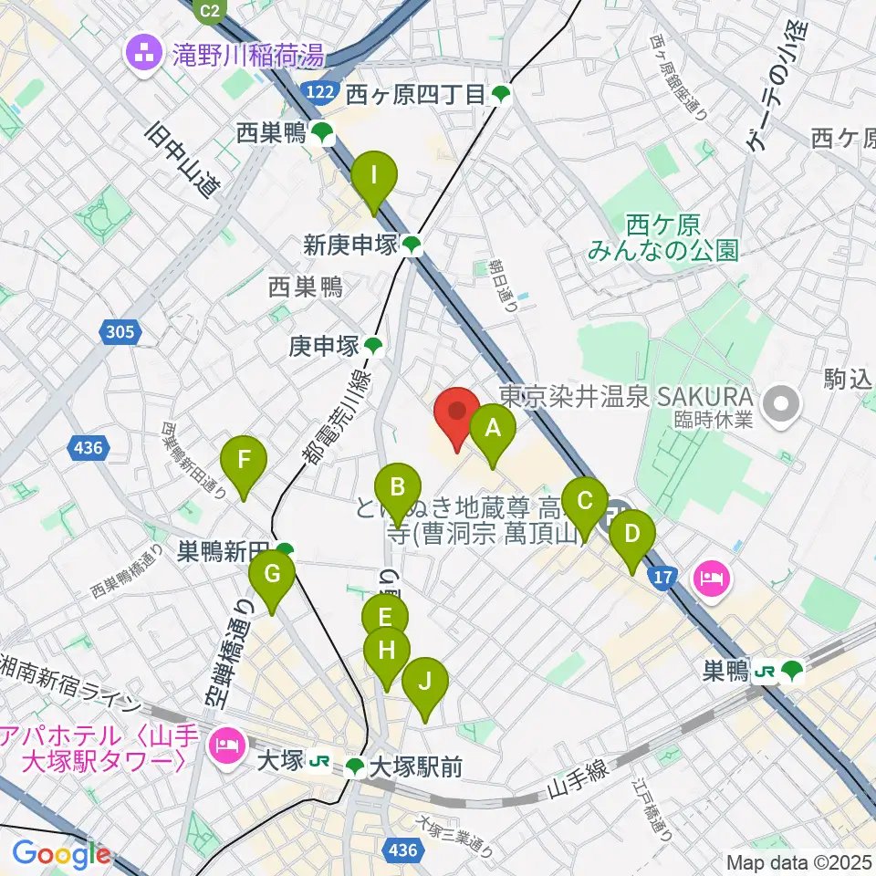 巣鴨地域文化創造館(中山道待夢)周辺のコンビニエンスストア一覧地図