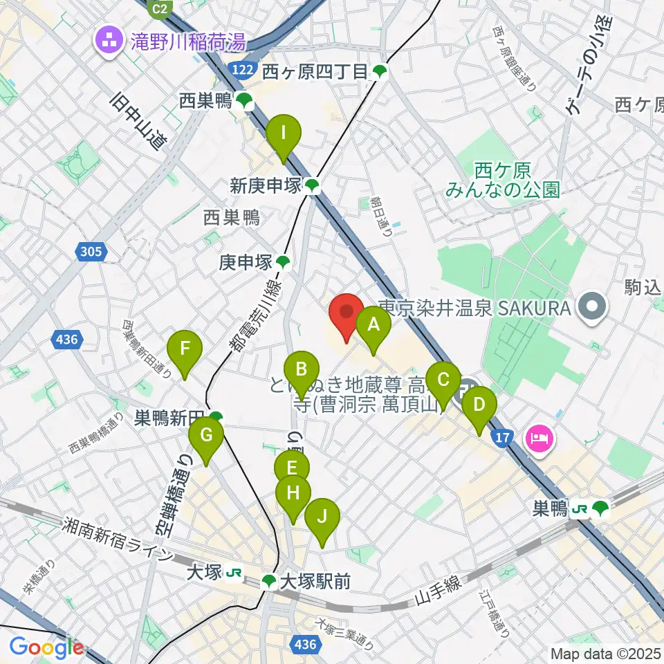 巣鴨地域文化創造館(中山道待夢)周辺のコンビニエンスストア一覧地図