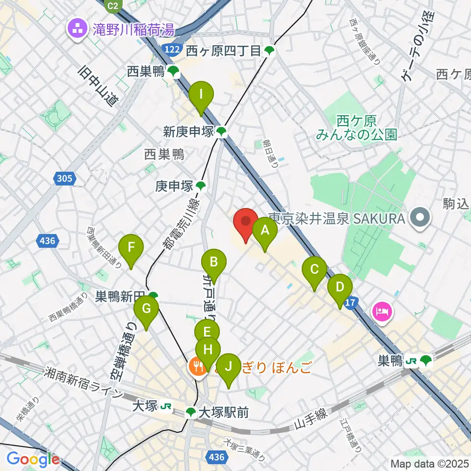 巣鴨地域文化創造館（中山道待夢）周辺のコンビニエンスストア一覧地図