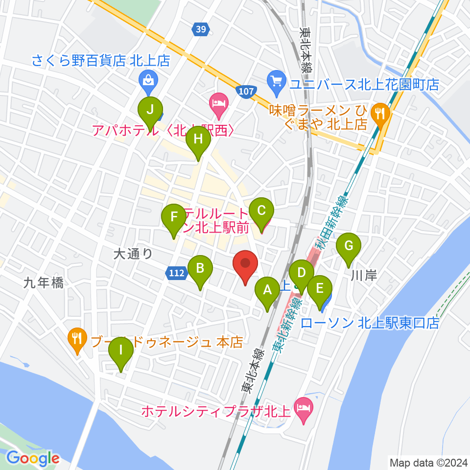 きたかみE&Beエフエム周辺のコンビニエンスストア一覧地図