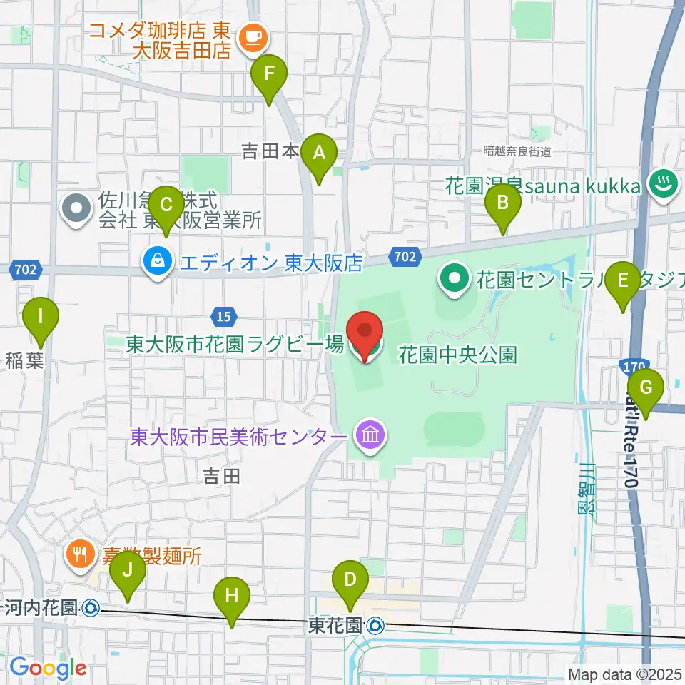 東大阪市花園ラグビー場周辺のコンビニエンスストア一覧地図