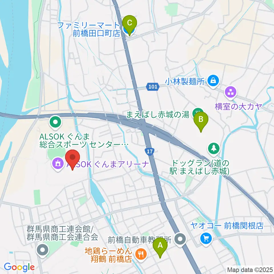ALSOKぐんま武道館周辺のコンビニエンスストア一覧地図