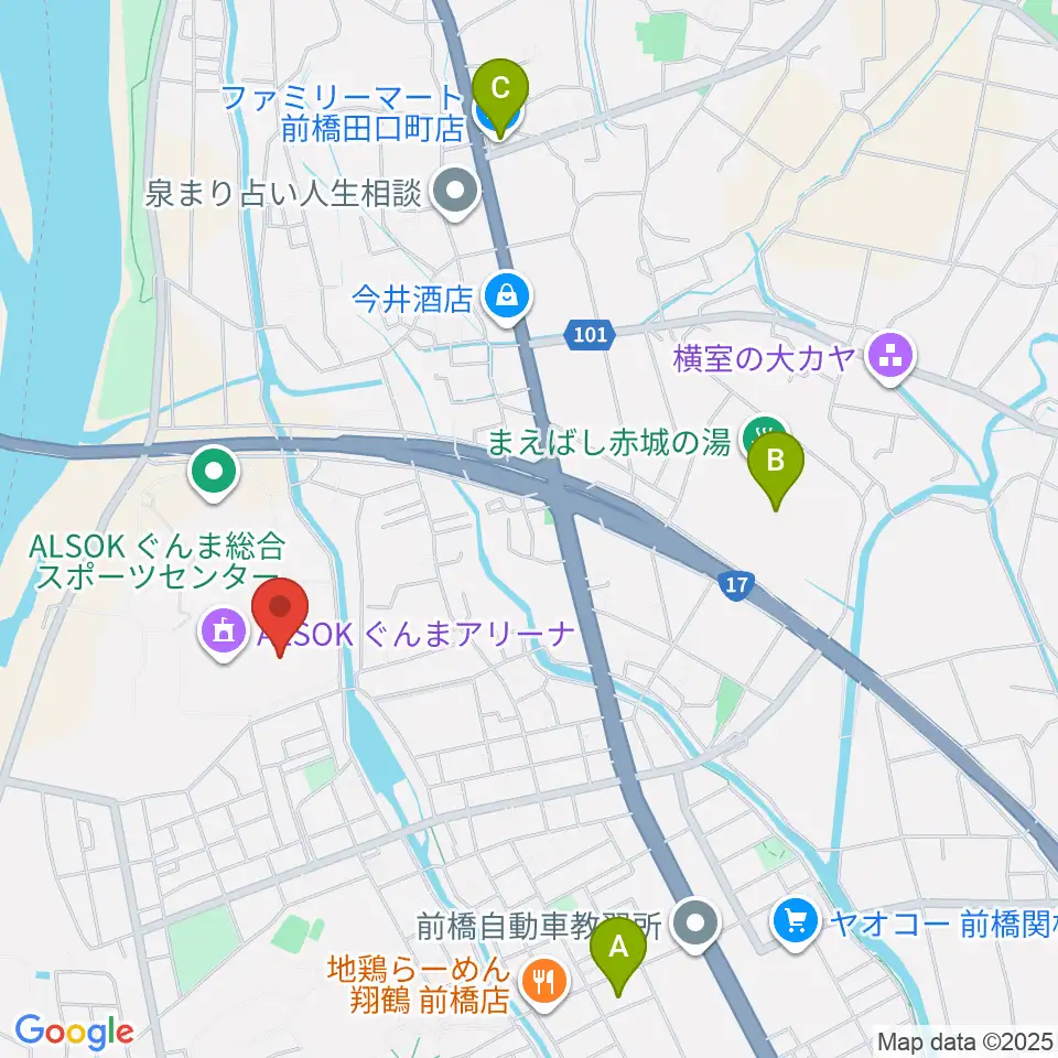 ALSOKぐんま武道館周辺のコンビニエンスストア一覧地図