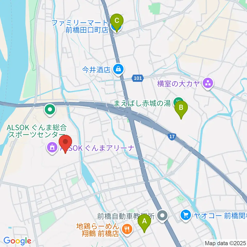 ALSOKぐんま武道館周辺のコンビニエンスストア一覧地図