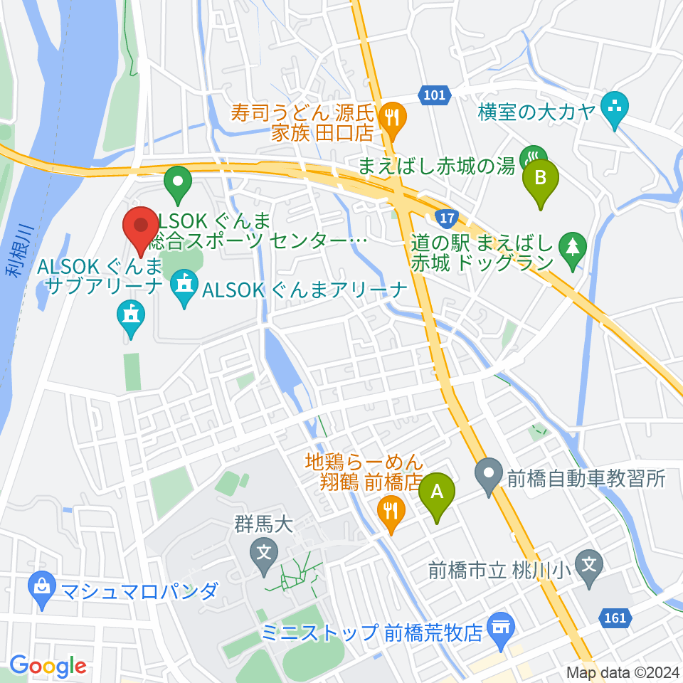 ALSOKぐんまアイスアリーナ周辺のコンビニエンスストア一覧地図