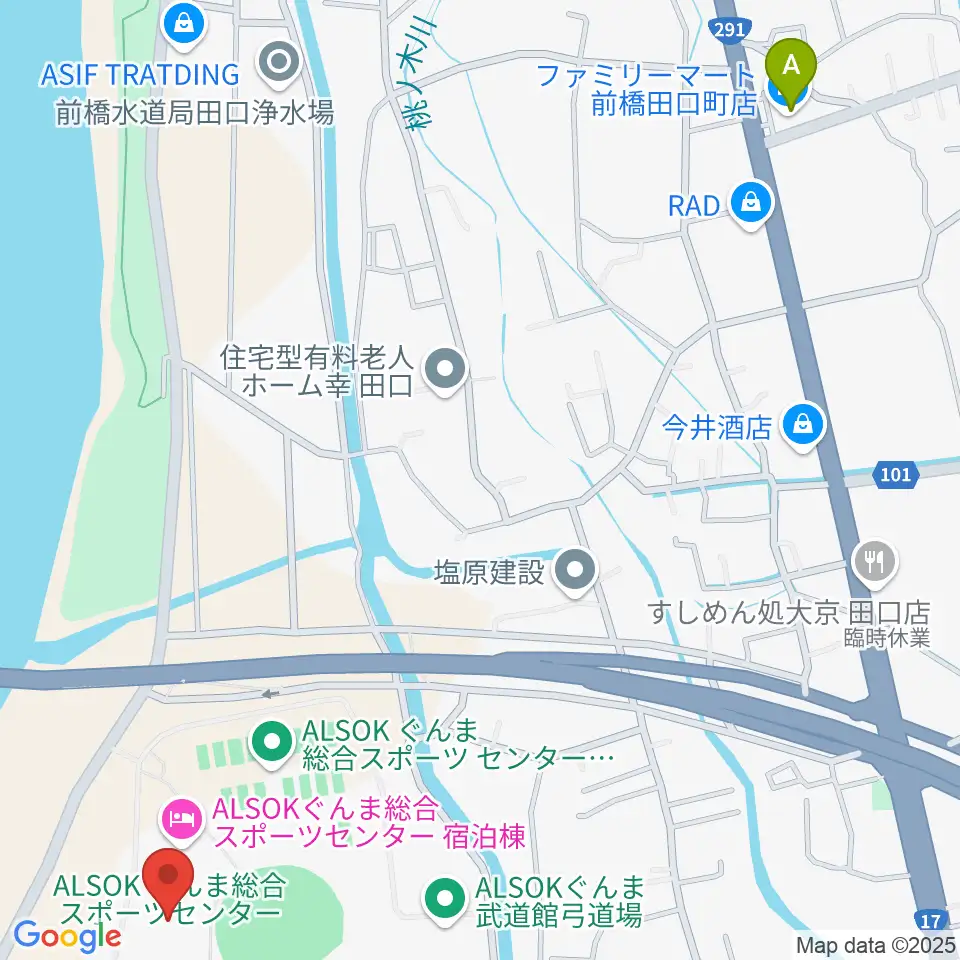 ALSOKぐんまアイスアリーナ周辺のコンビニエンスストア一覧地図