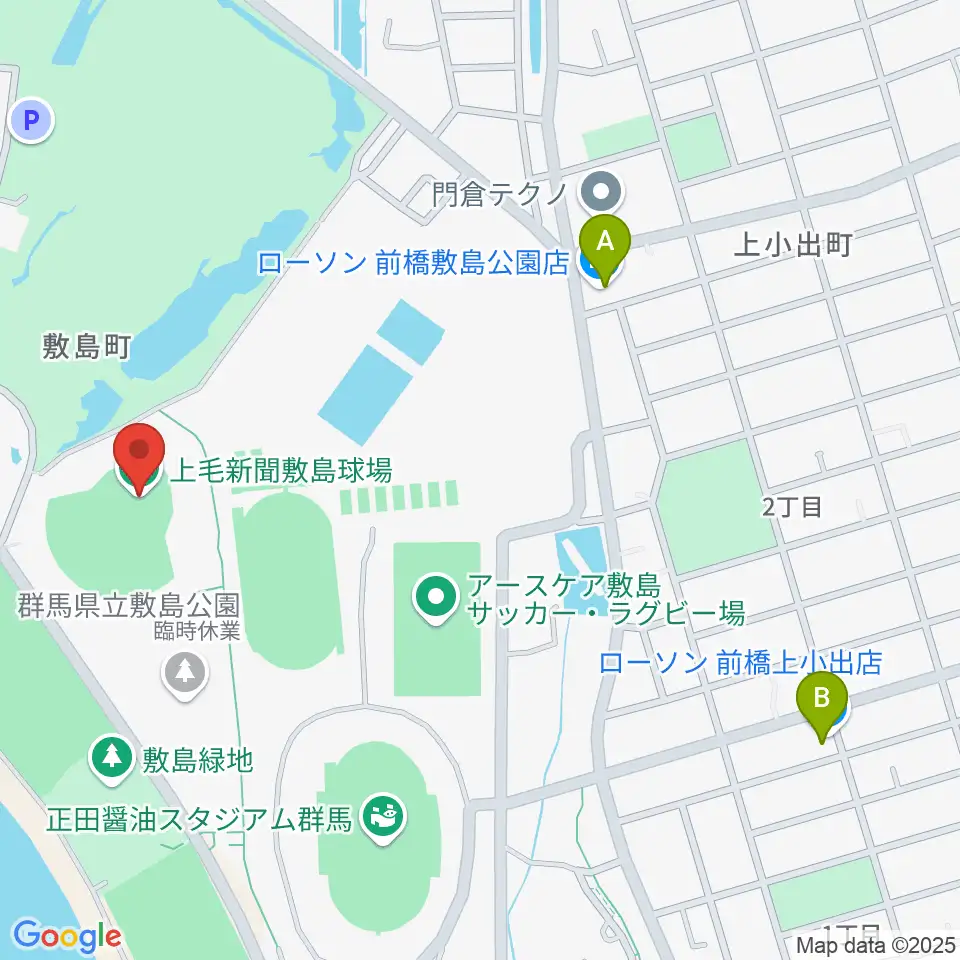 上毛新聞敷島球場周辺のコンビニエンスストア一覧地図