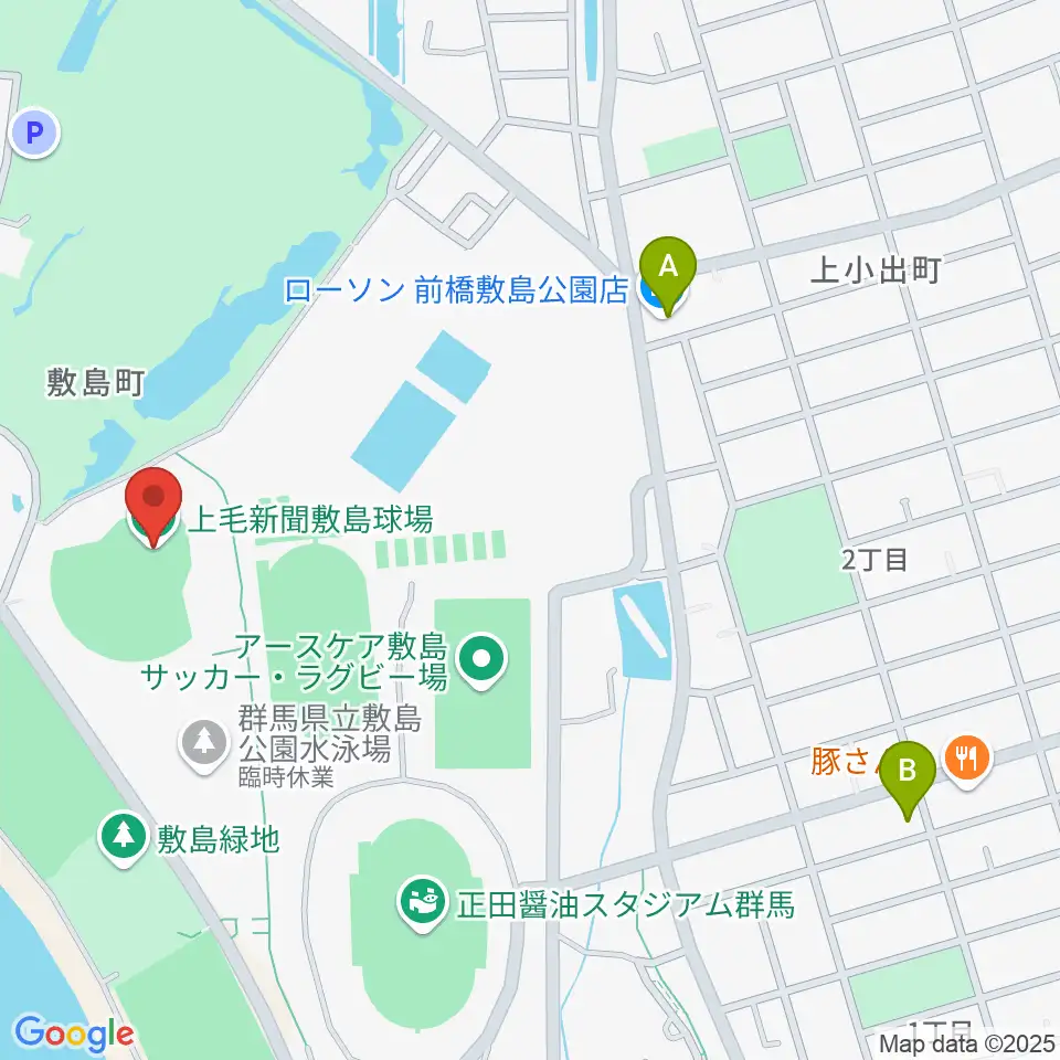上毛新聞敷島球場周辺のコンビニエンスストア一覧地図