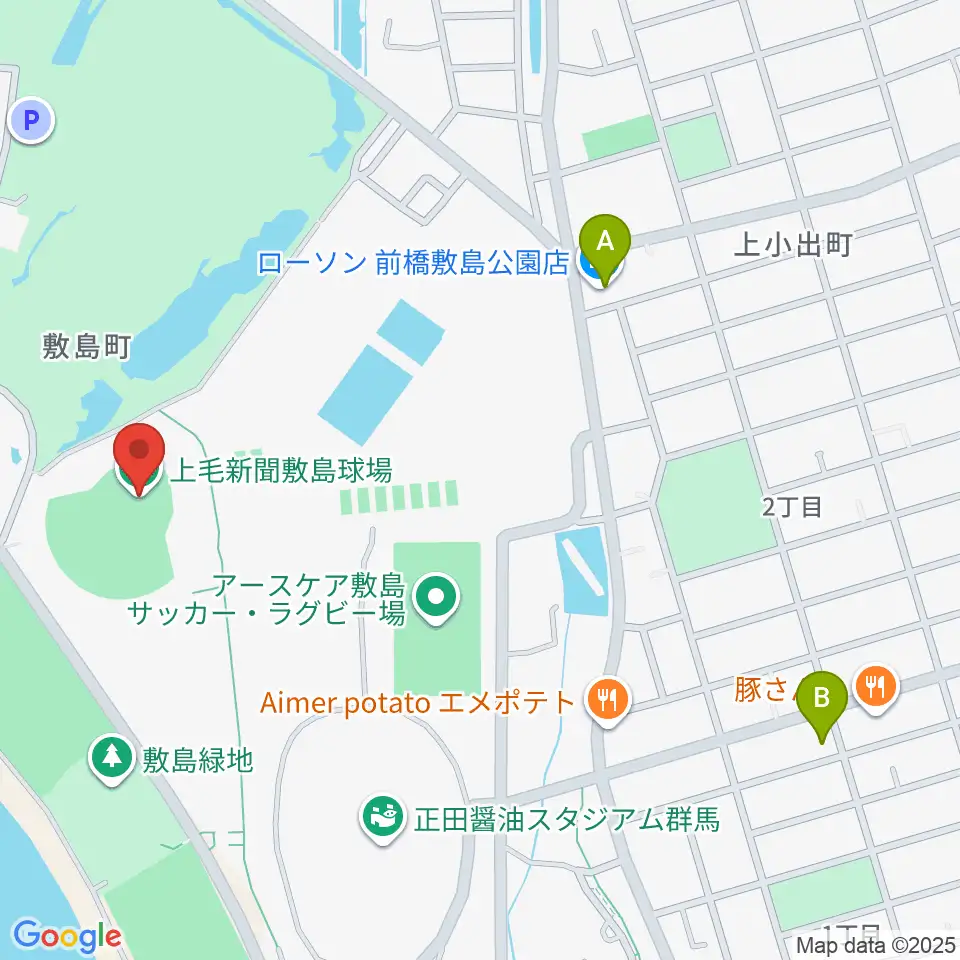 上毛新聞敷島球場周辺のコンビニエンスストア一覧地図