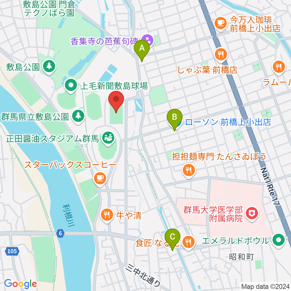 アースケア敷島サッカー・ラグビー場周辺のコンビニエンスストア一覧地図