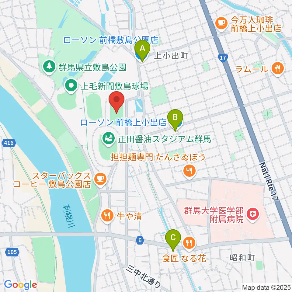 アースケア敷島サッカー・ラグビー場周辺のコンビニエンスストア一覧地図