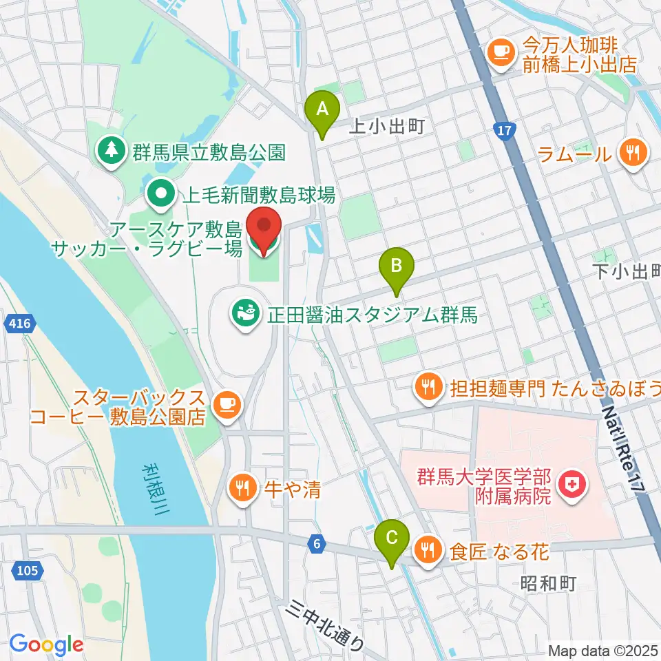 アースケア敷島サッカー・ラグビー場周辺のコンビニエンスストア一覧地図