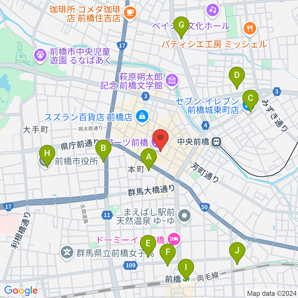 前橋シネマハウス周辺のコンビニエンスストア一覧地図