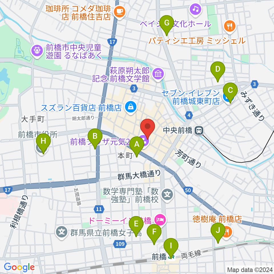 前橋シネマハウス周辺のコンビニエンスストア一覧地図