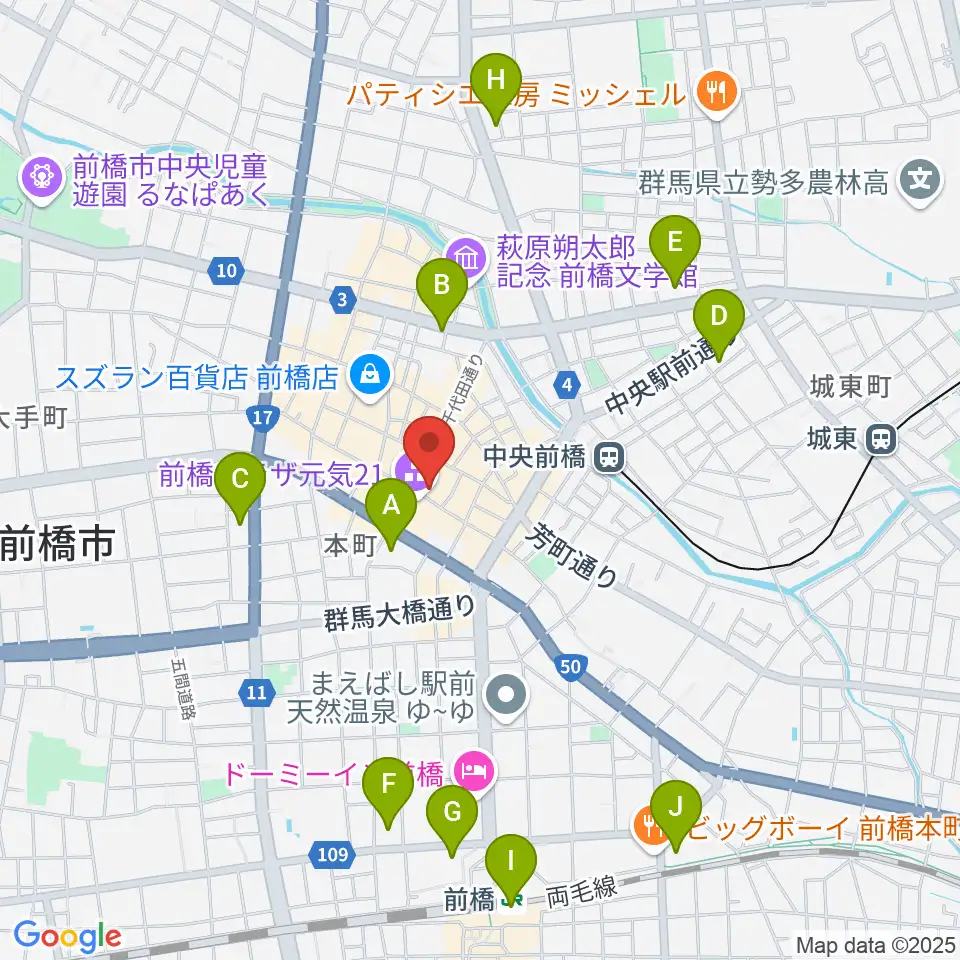 前橋シネマハウス周辺のコンビニエンスストア一覧地図