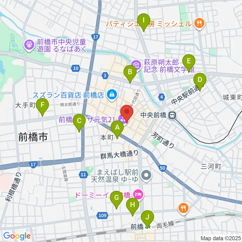 前橋シネマハウス周辺のコンビニエンスストア一覧地図