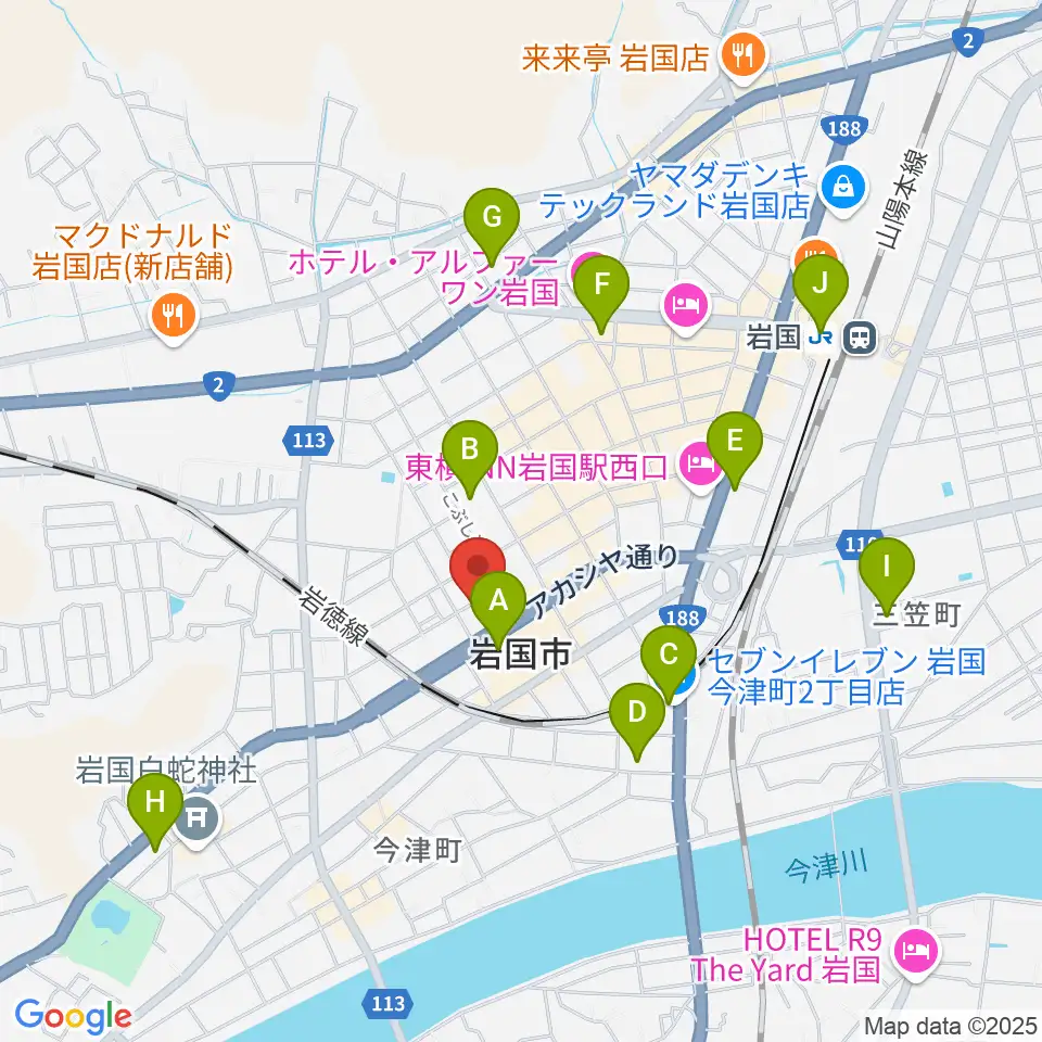 岩国市民文化会館周辺のコンビニエンスストア一覧地図