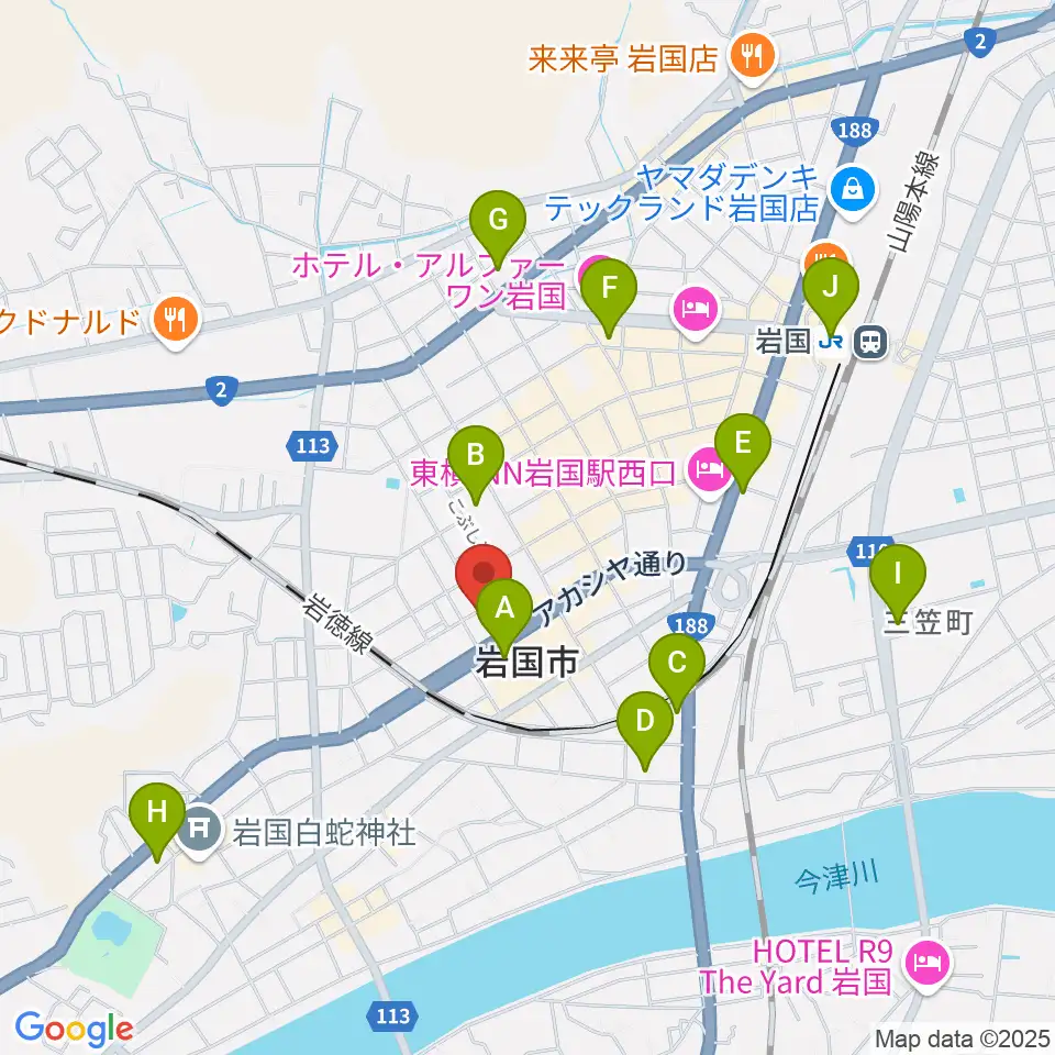 岩国市民文化会館周辺のコンビニエンスストア一覧地図