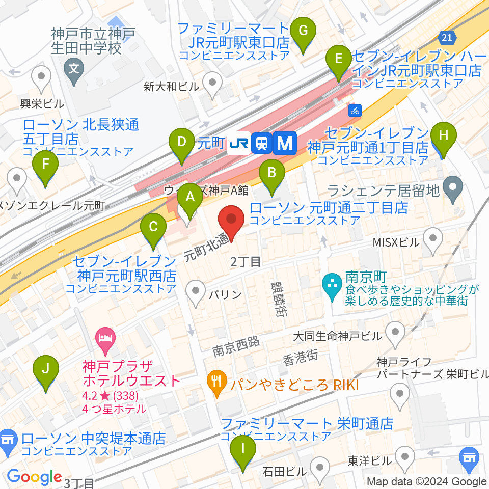 神戸元町BOT HALL周辺のコンビニエンスストア一覧地図