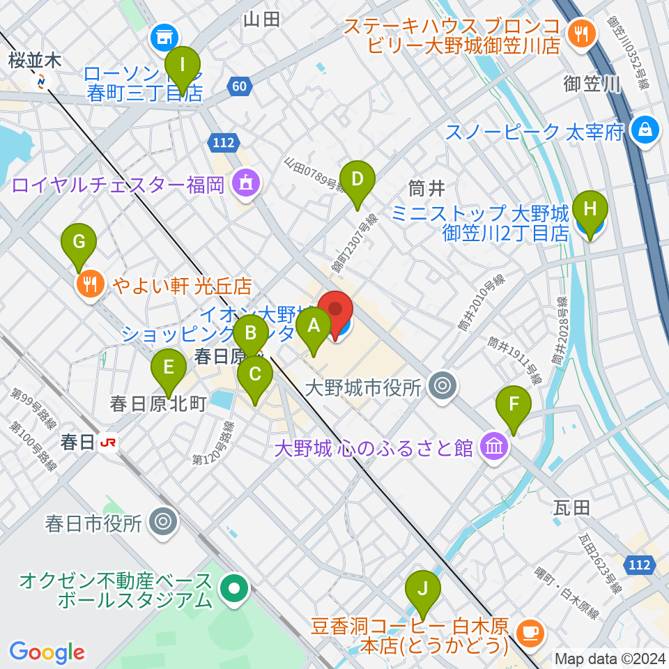 イオンシネマ大野城周辺のコンビニエンスストア一覧地図