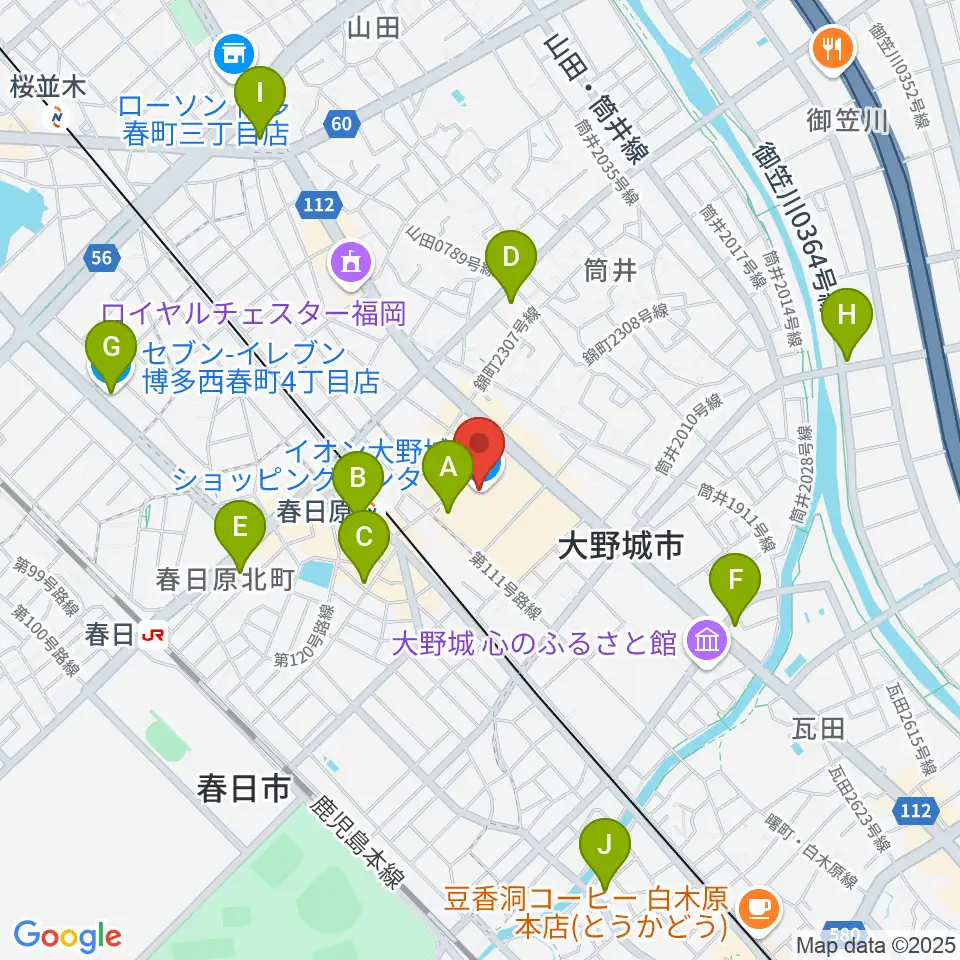 イオンシネマ大野城周辺のコンビニエンスストア一覧地図