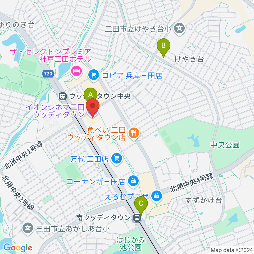 イオンシネマ三田ウッディタウン周辺のコンビニエンスストア一覧地図