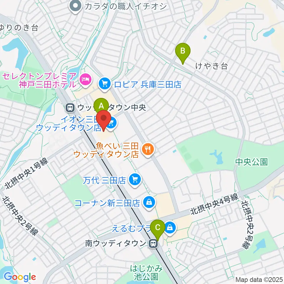 イオンシネマ三田ウッディタウン周辺のコンビニエンスストア一覧地図