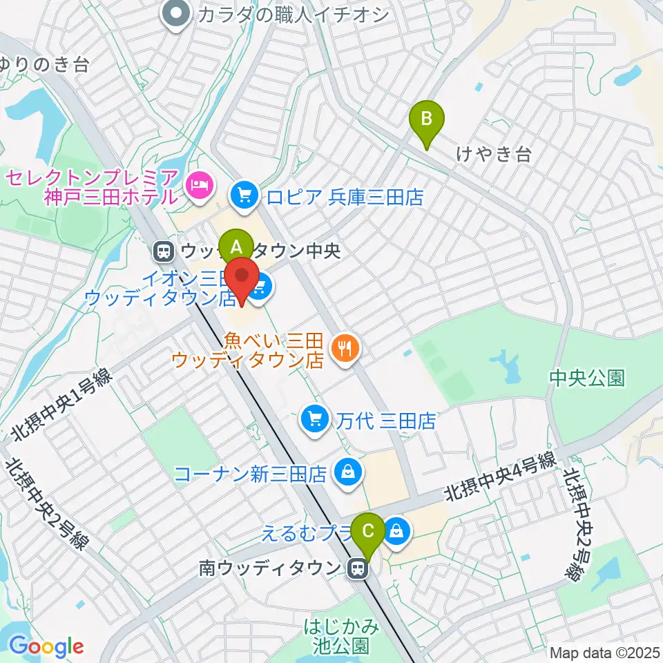 イオンシネマ三田ウッディタウン周辺のコンビニエンスストア一覧地図