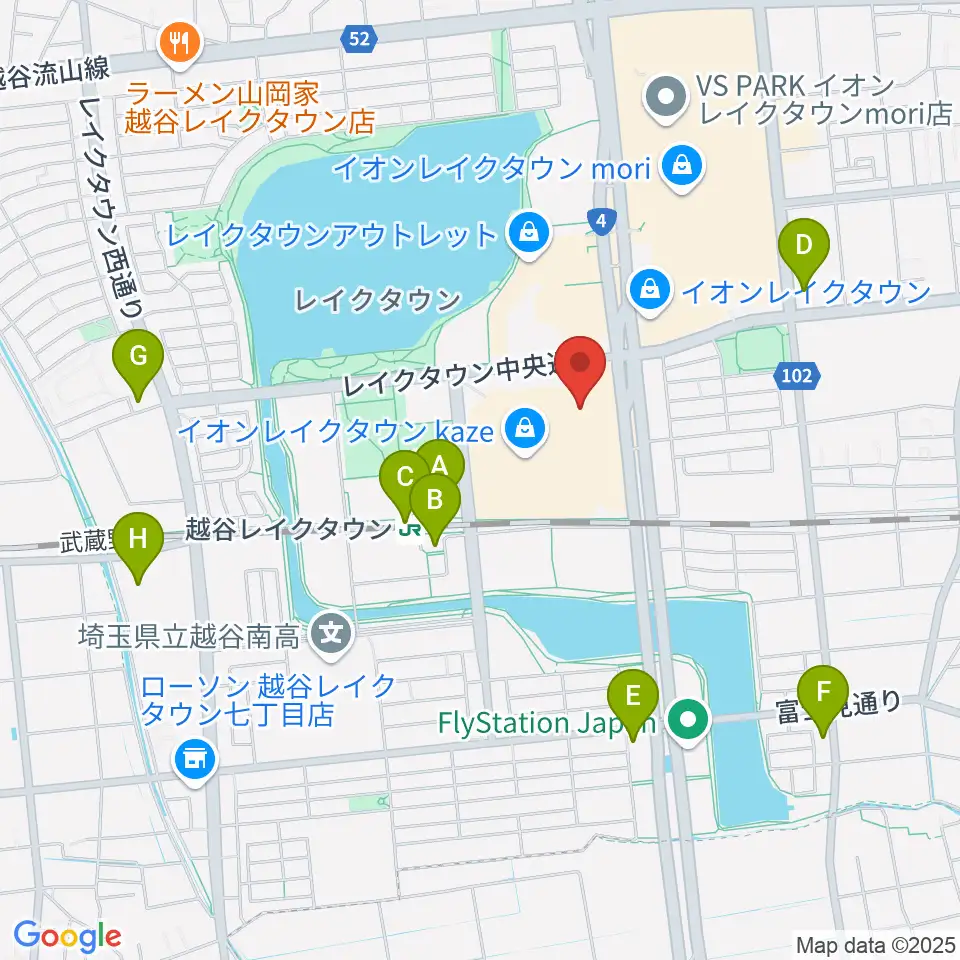 イオンシネマ越谷レイクタウン周辺のコンビニエンスストア一覧地図