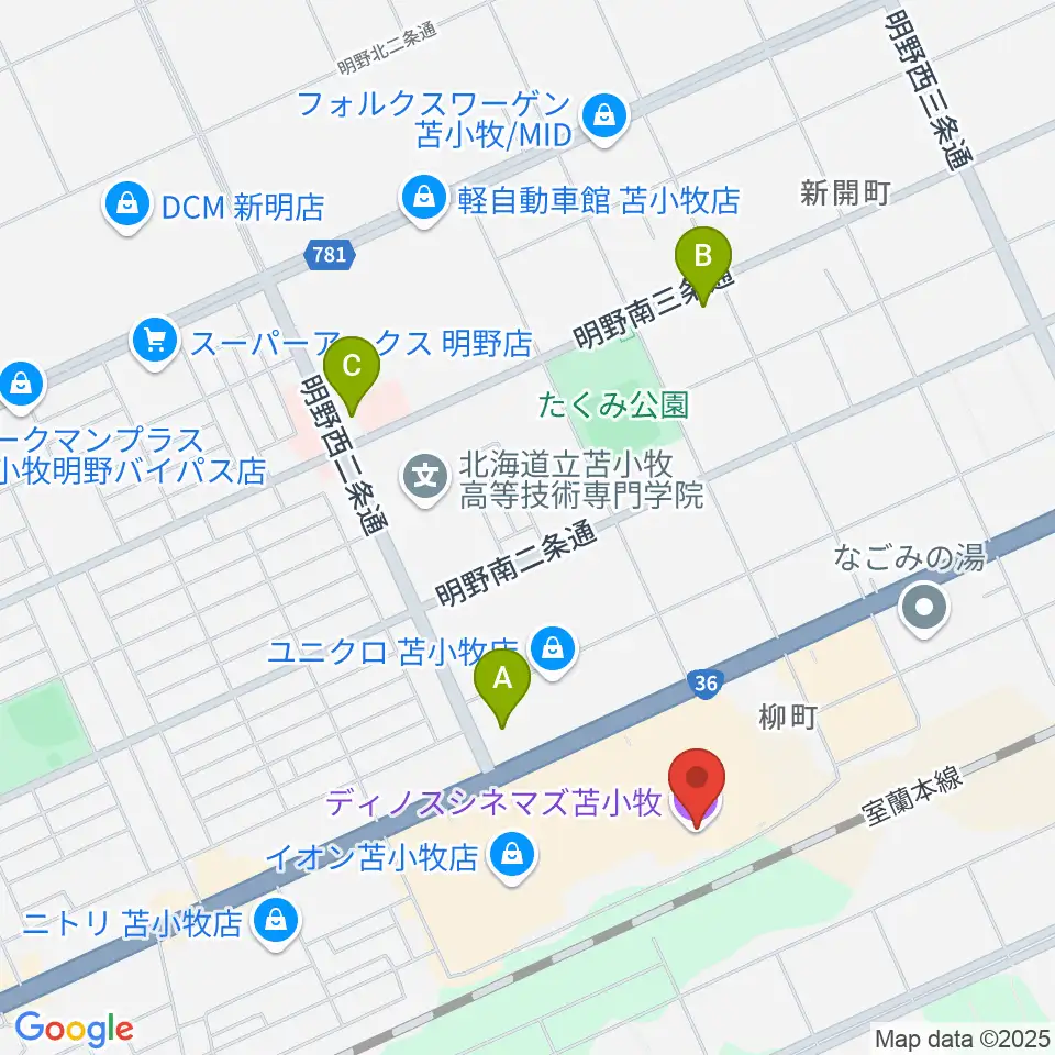 ディノスシネマズ苫小牧周辺のコンビニエンスストア一覧地図