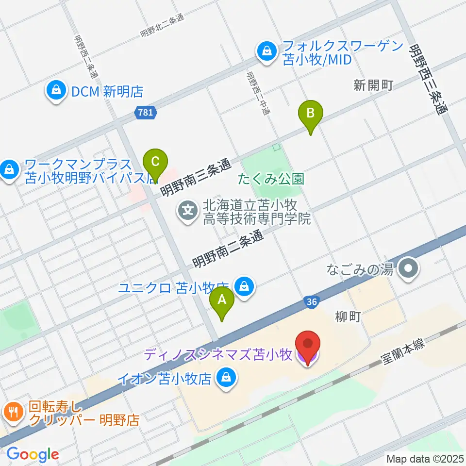 ディノスシネマズ苫小牧周辺のコンビニエンスストア一覧地図