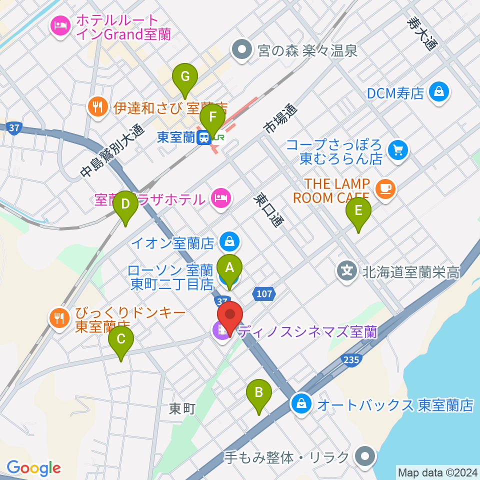 ディノスシネマズ室蘭周辺のコンビニエンスストア一覧地図